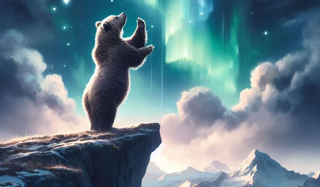 Un ours cherchant son devoir parmi les étoiles